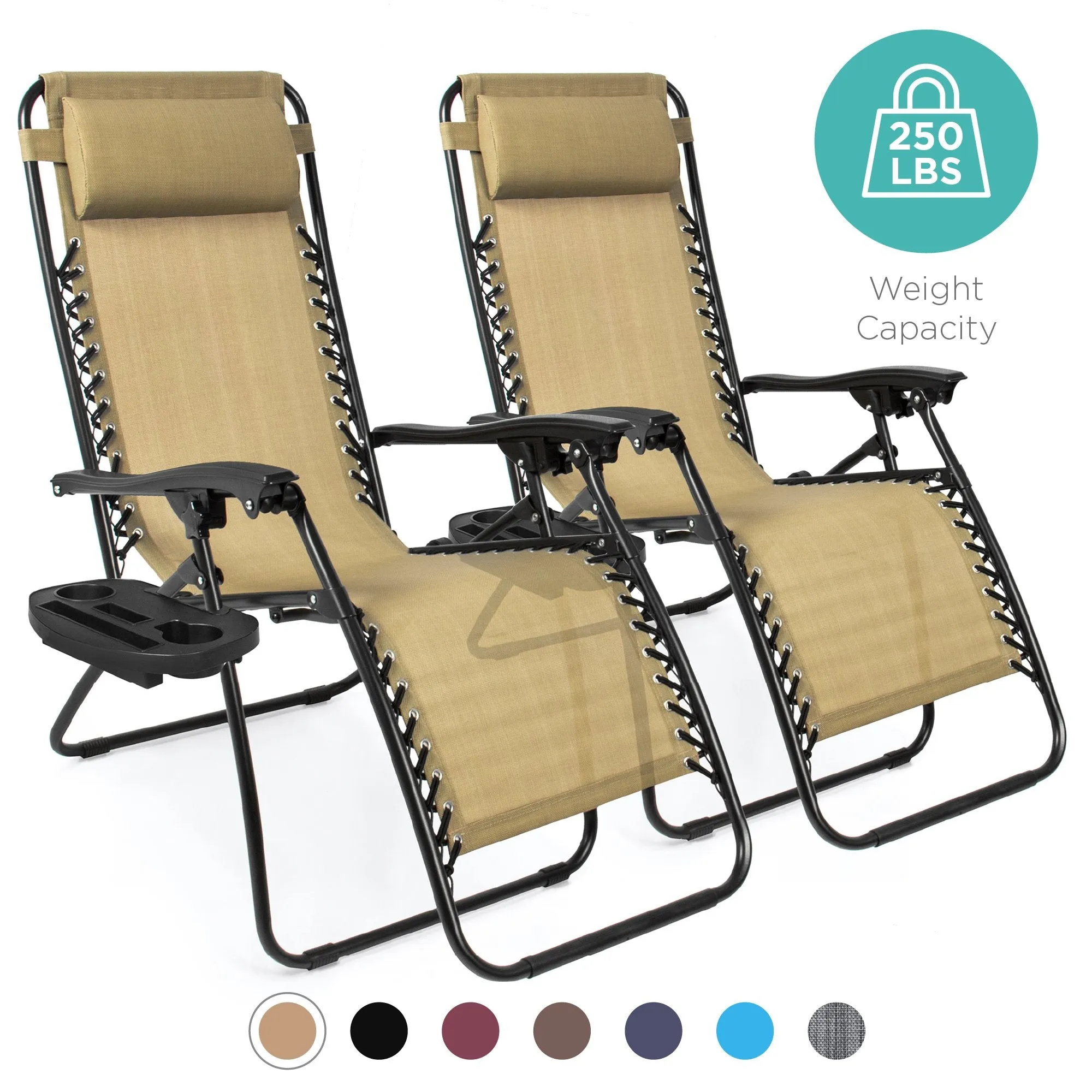 Set of 2 Adjustable Zero Gravity Patio Chair Recliners w/ Cup Holders