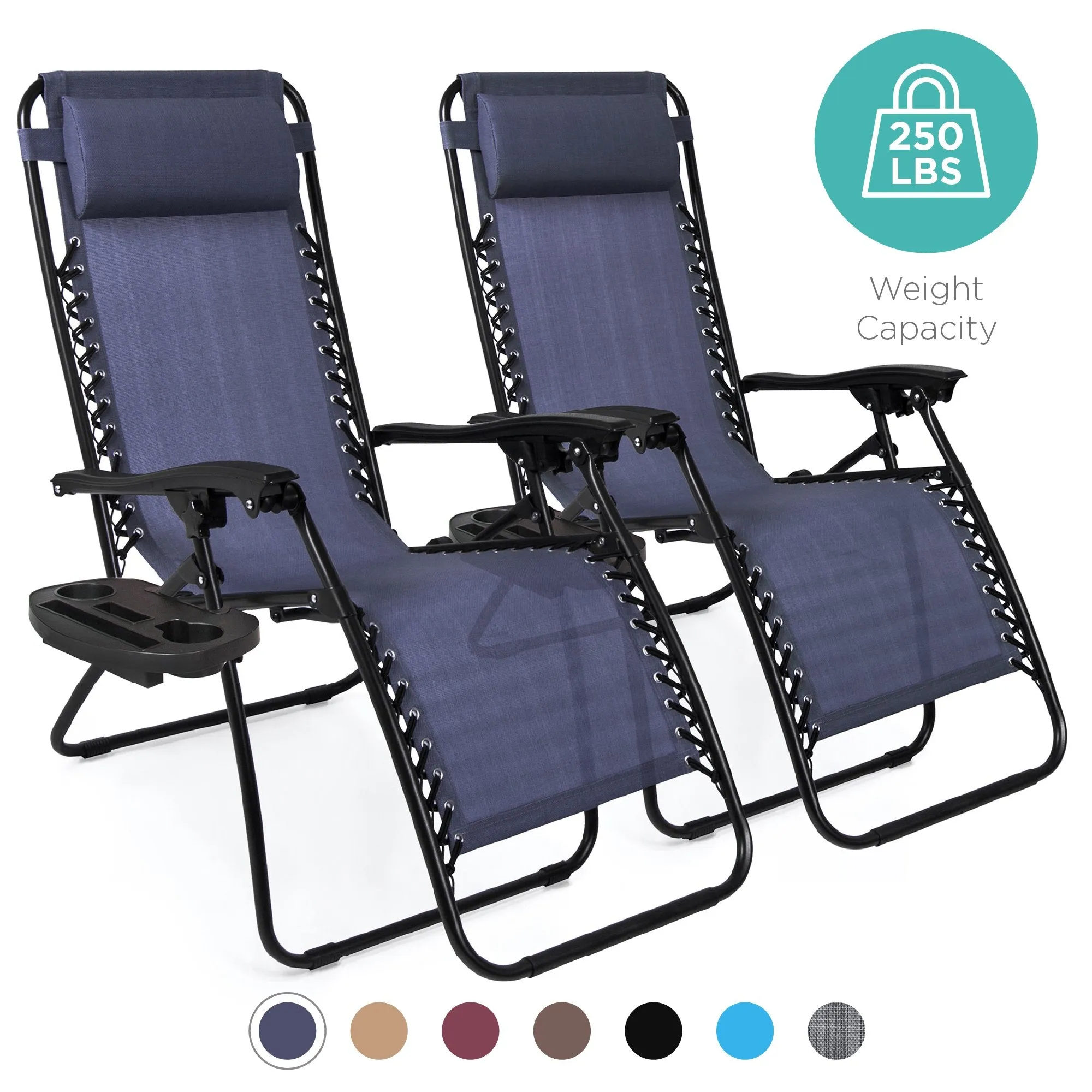 Set of 2 Adjustable Zero Gravity Patio Chair Recliners w/ Cup Holders