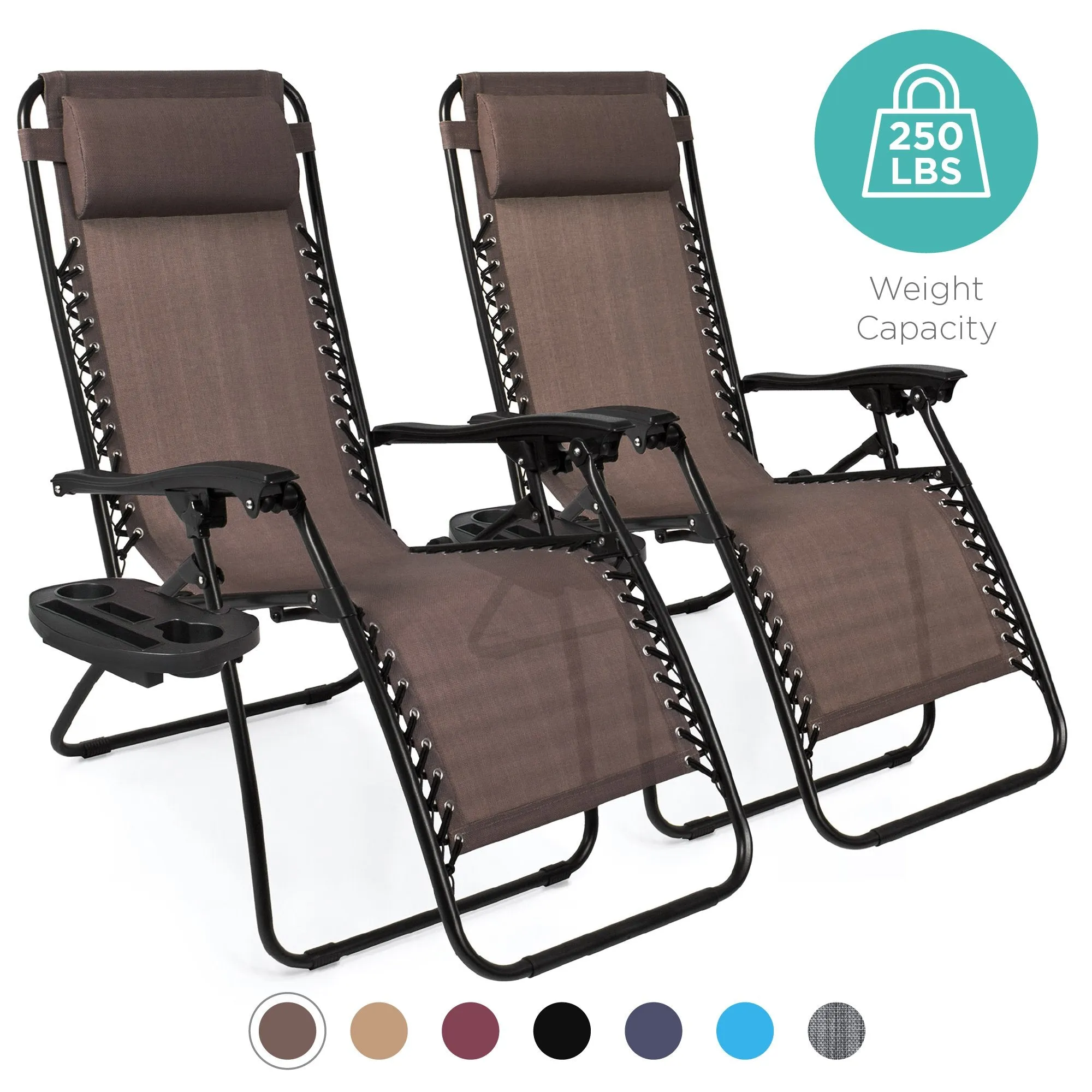 Set of 2 Adjustable Zero Gravity Patio Chair Recliners w/ Cup Holders