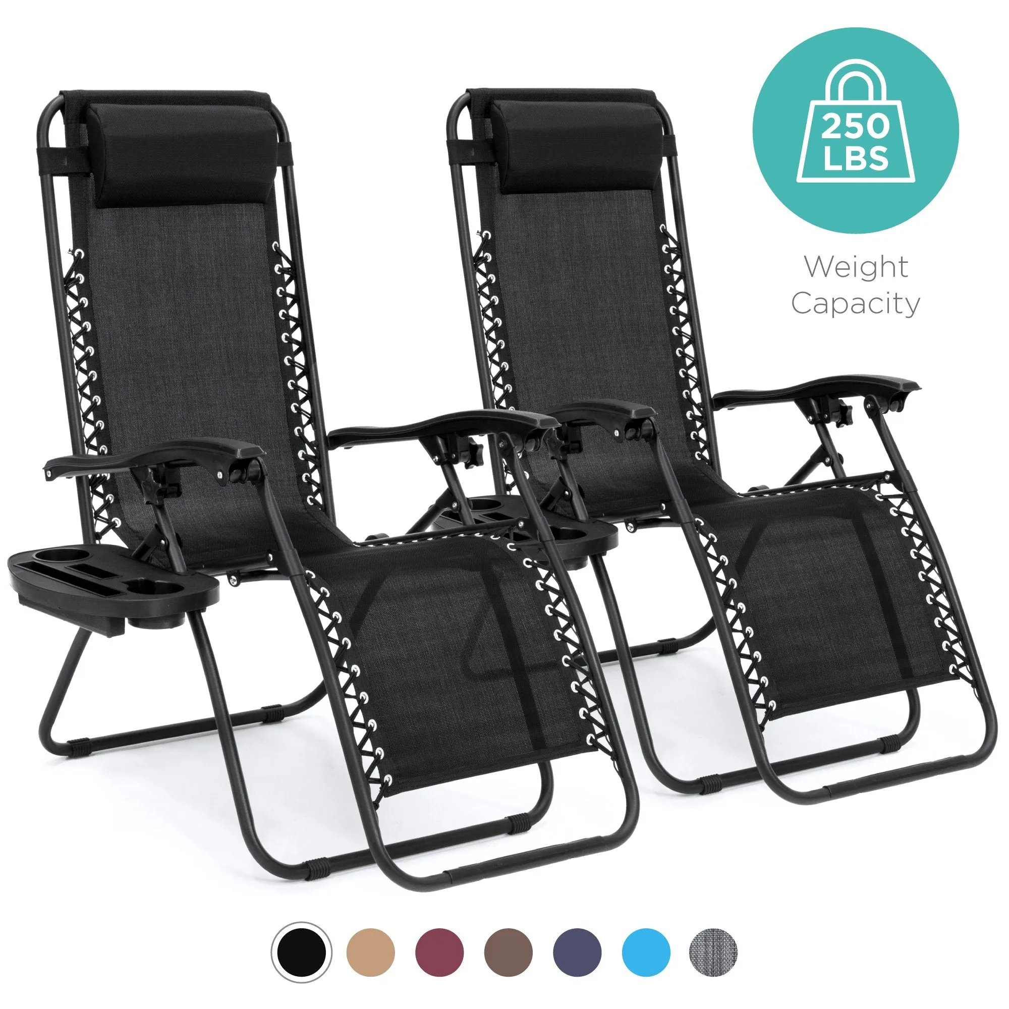 Set of 2 Adjustable Zero Gravity Patio Chair Recliners w/ Cup Holders