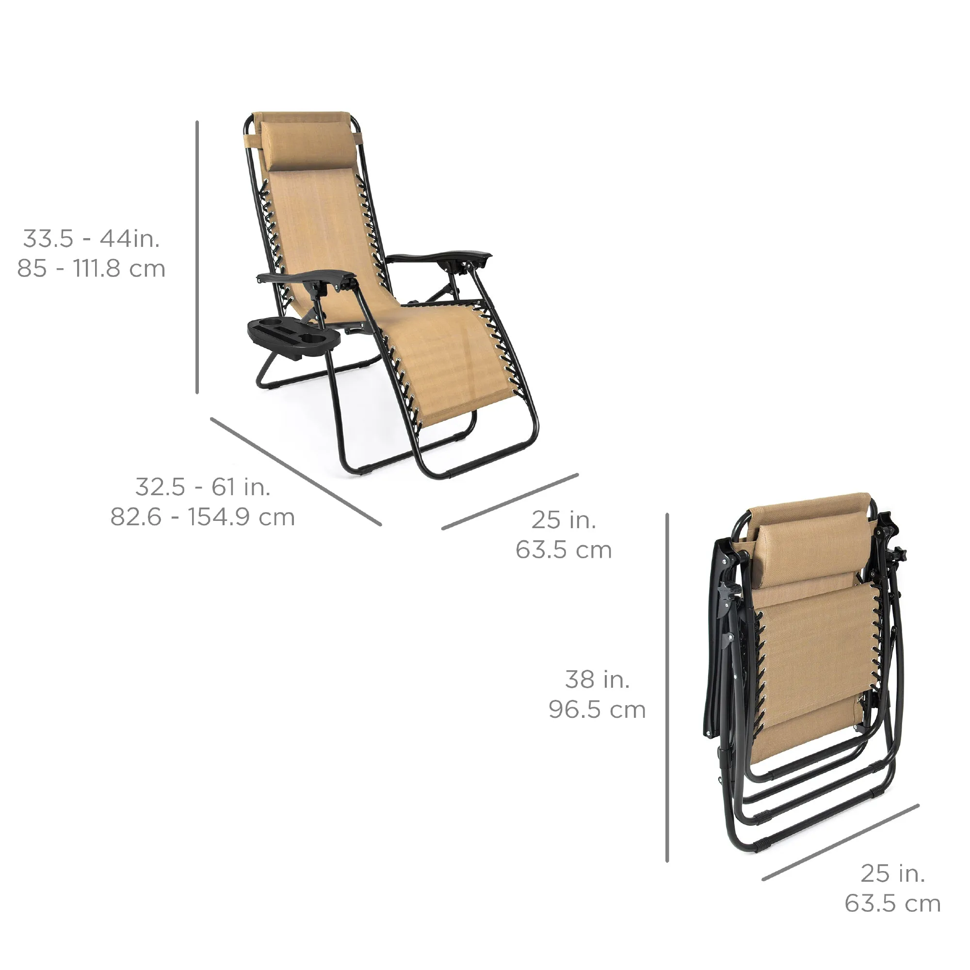 Set of 2 Adjustable Zero Gravity Patio Chair Recliners w/ Cup Holders