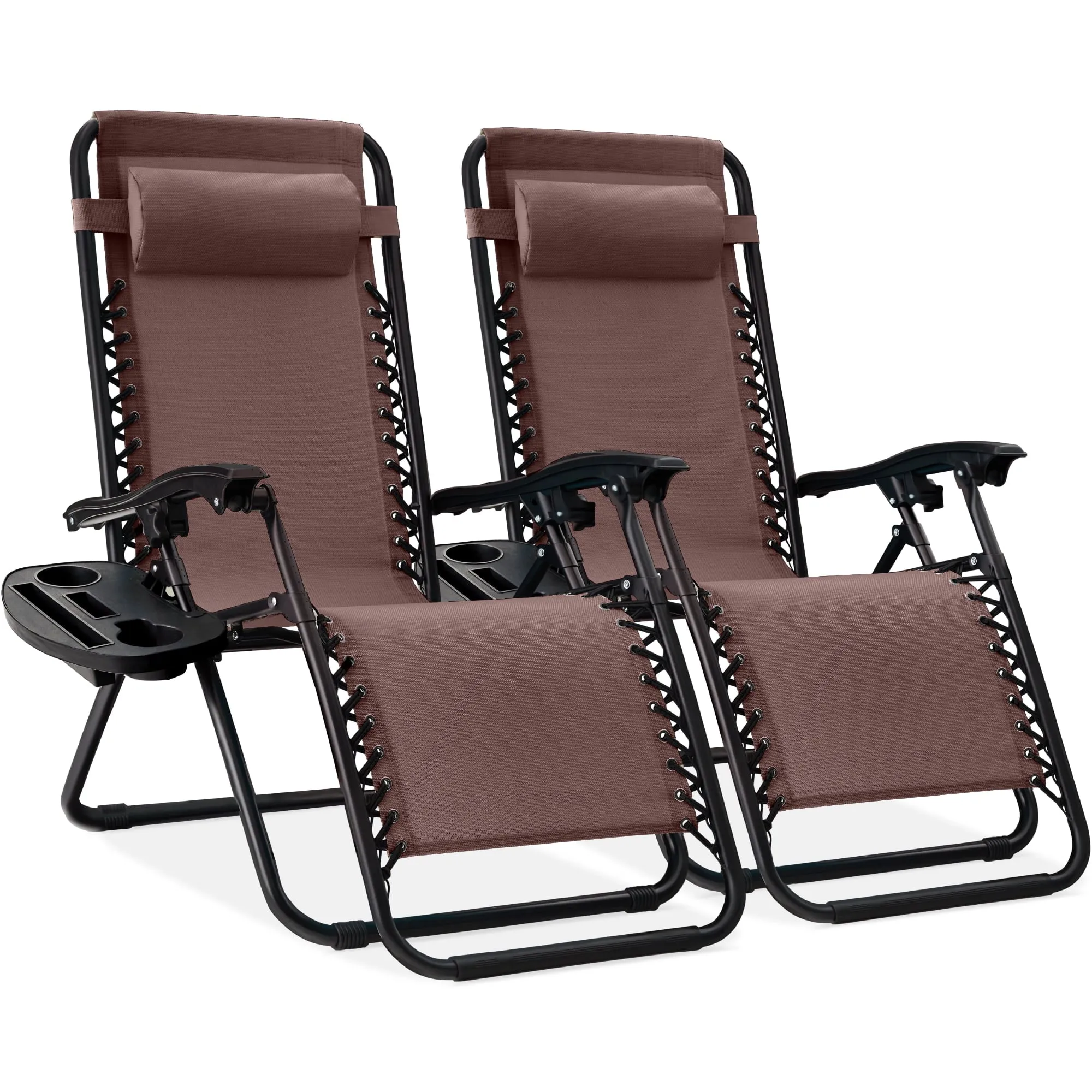 Set of 2 Zero Gravity Lounge Chair Recliners for Patio, Pool w/ Cup Holder Tray