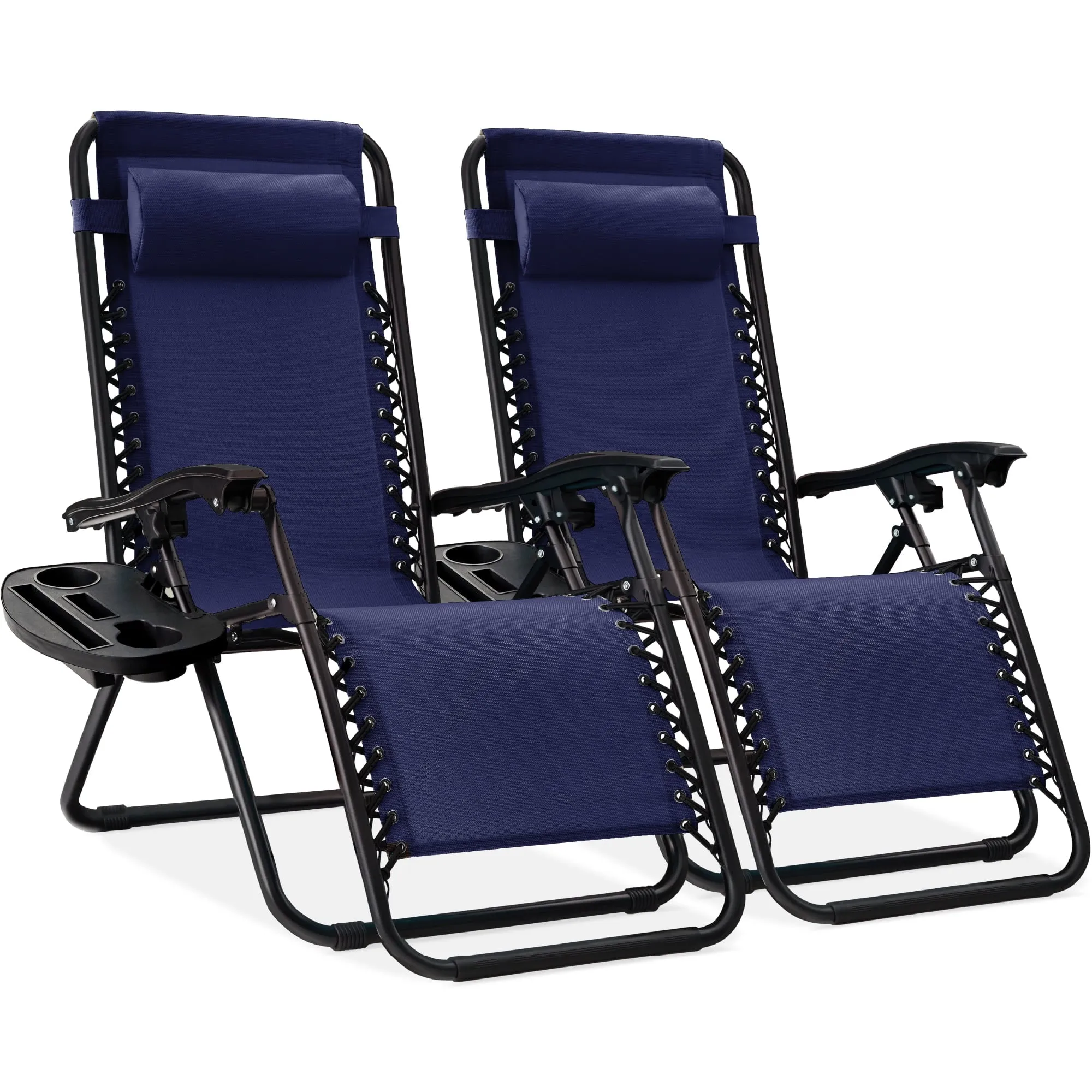 Set of 2 Zero Gravity Lounge Chair Recliners for Patio, Pool w/ Cup Holder Tray