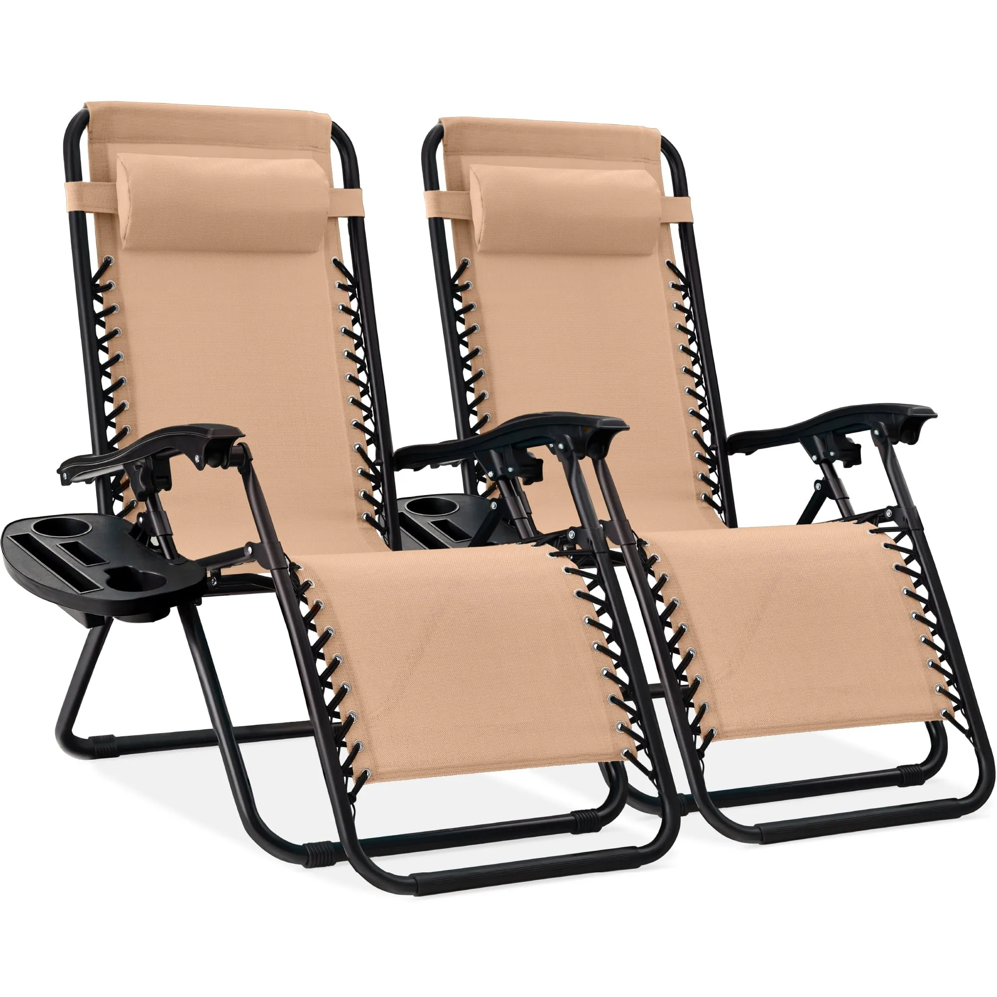 Set of 2 Zero Gravity Lounge Chair Recliners for Patio, Pool w/ Cup Holder Tray