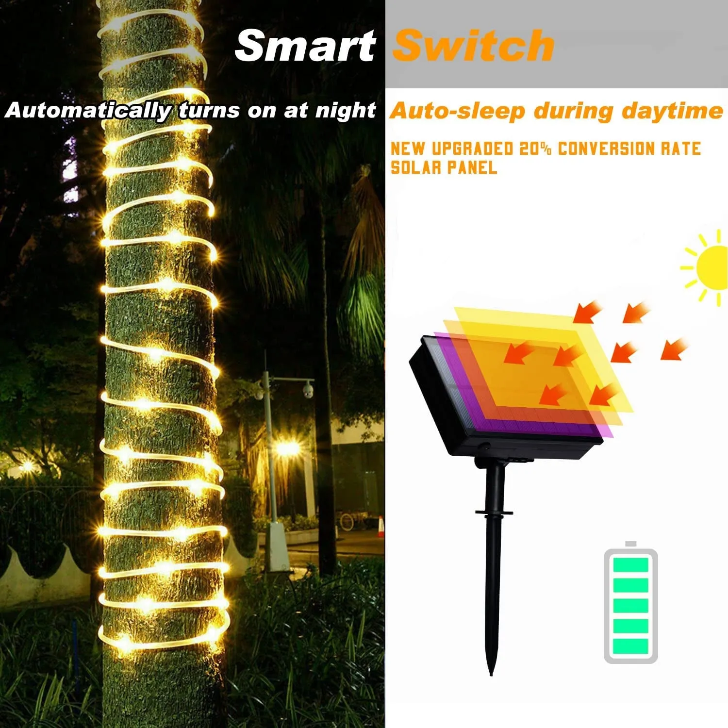 Solar Rope Lights Waterproof IP65 39FT 100Leds Outdoor LED ‎Solar Outdoor Lights for Party Garden Yard Home Wedding Christmas Halloween Holiday Tree Decoration Lighting