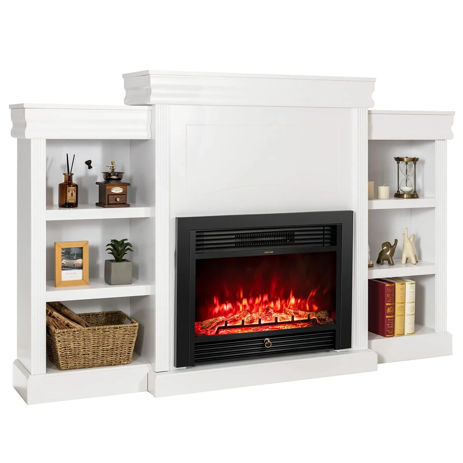 Tangkula 70 Inches Mantel Fireplace, 28.5-Inch Electric Fireplace w/ Remote, 1-8H Timer, Adjustable Flame Brightness & Color