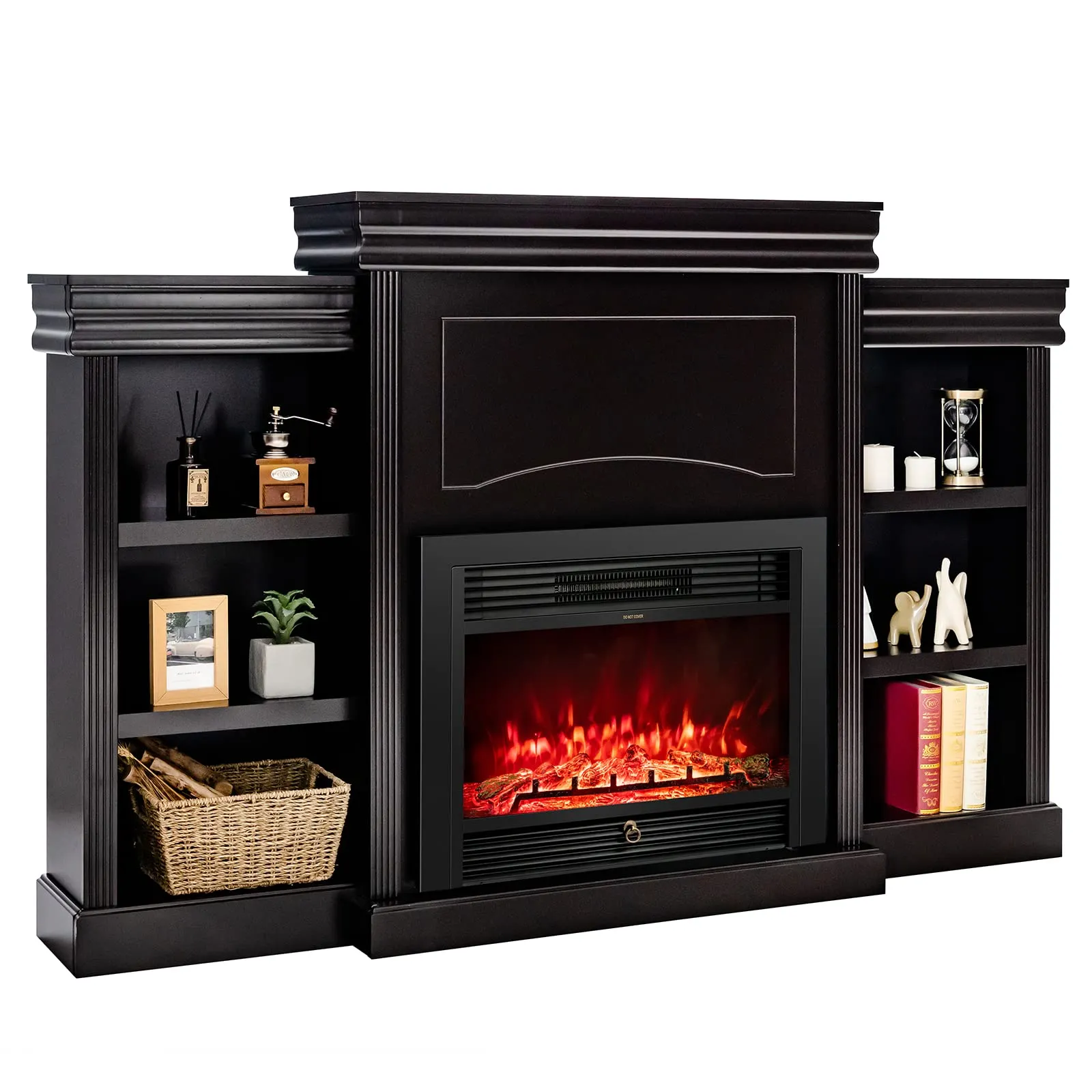 Tangkula 70 Inches Mantel Fireplace, 28.5-Inch Electric Fireplace w/ Remote, 1-8H Timer, Adjustable Flame Brightness & Color