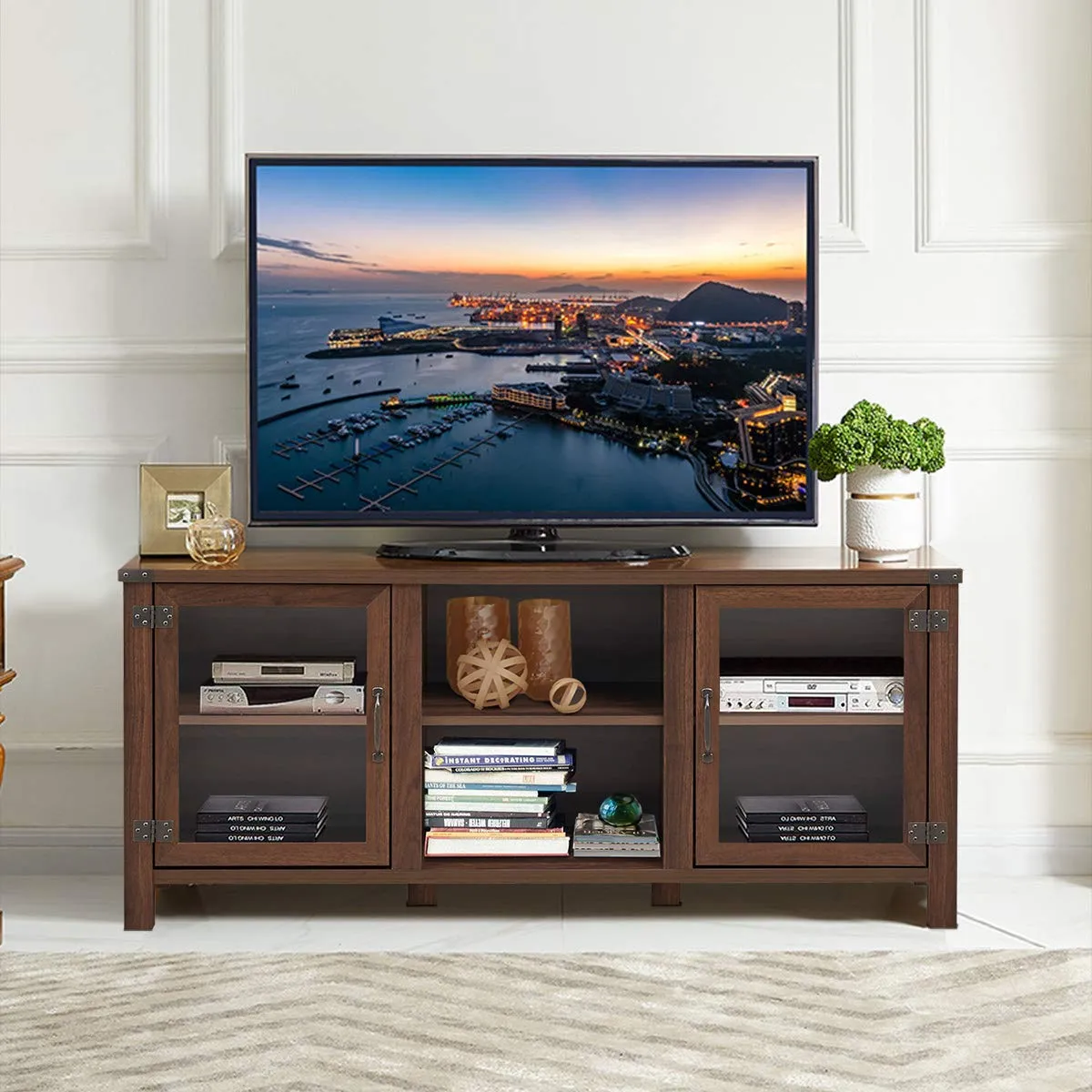 Tangkula Farmhouse TV Stand, Living Room Console Storage Cabinet for TVs up to 65" Flat Screen