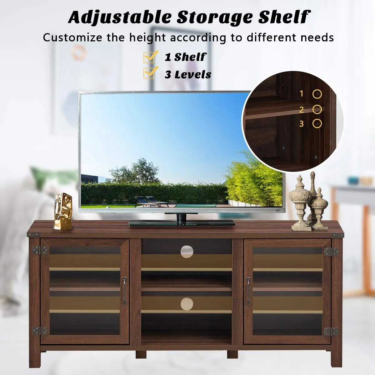 Tangkula Farmhouse TV Stand, Living Room Console Storage Cabinet for TVs up to 65" Flat Screen