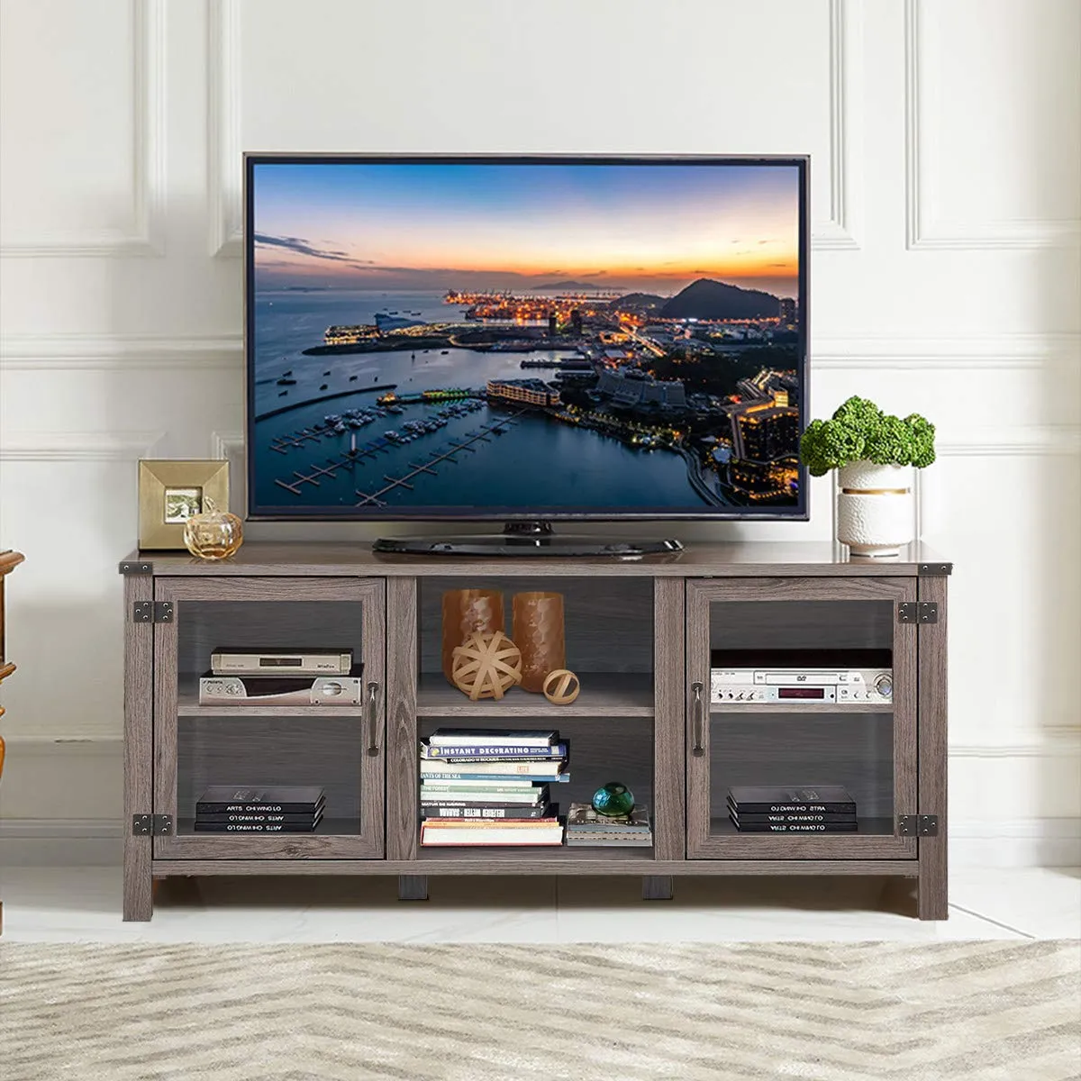 Tangkula Farmhouse TV Stand, Living Room Console Storage Cabinet for TVs up to 65" Flat Screen