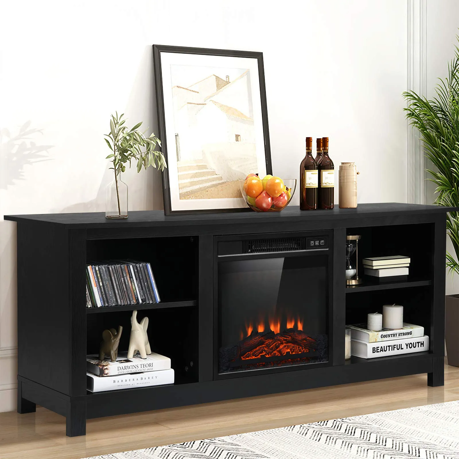 Tangkula Fireplace TV Stand for TVs up to 65 Inches, with 18 Inches 1400W 5,000 BTU Electric Fireplace Insert