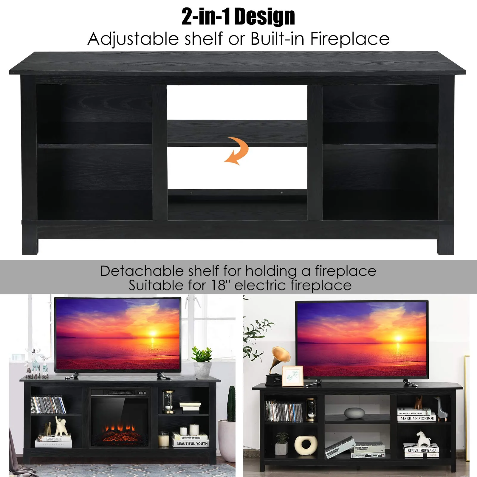 Tangkula Fireplace TV Stand for TVs up to 65 Inches, with 18 Inches 1400W 5,000 BTU Electric Fireplace Insert