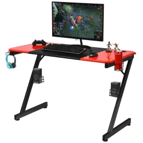 Tangkula Gaming Desk, Z-Shaped Computer Desk Professional Gamer Workstation with PVC Blow Molding Textured Surface