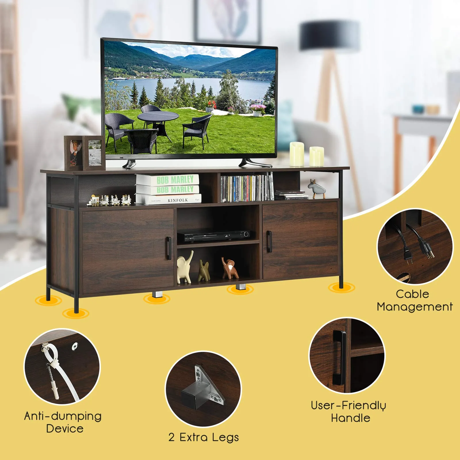 Tangkula Wood Universal TV Stand for TVs up to 65 Inches Flat Screen(Walnut)