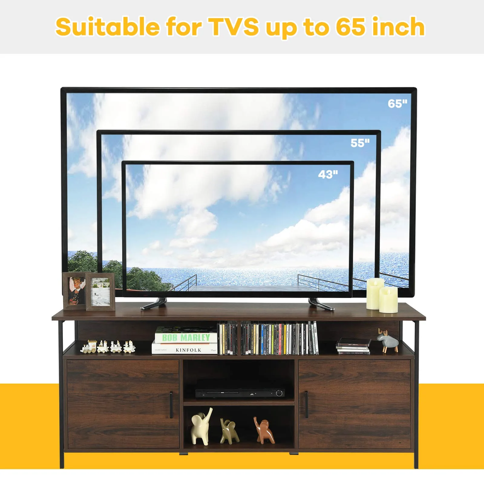 Tangkula Wood Universal TV Stand for TVs up to 65 Inches Flat Screen(Walnut)