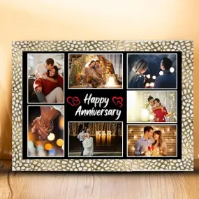 Tradeforhome Happy Anniversary Frame Customized Photo Frame | Birth Date With Your Photos | Customised Gift For Anniversary, (Size 12x8 Inches, 7 Photos) | Black color | synthatic wood