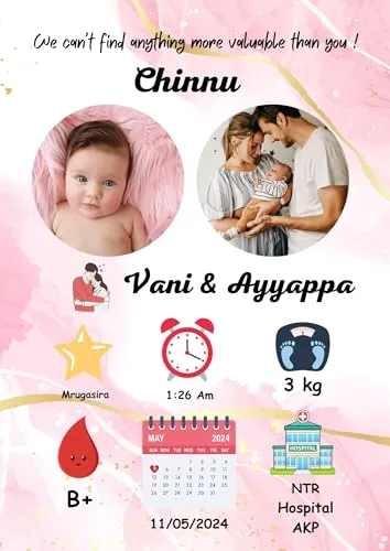 TradeForhome New Born Baby Frame Customized Photo Frame | Birth Date With Your Photos | Customised Gift For Best friend, Wife, Husband, Brother, Sister, Bestie, & Parents | (Size 12x8 Inch, 2 Photos)