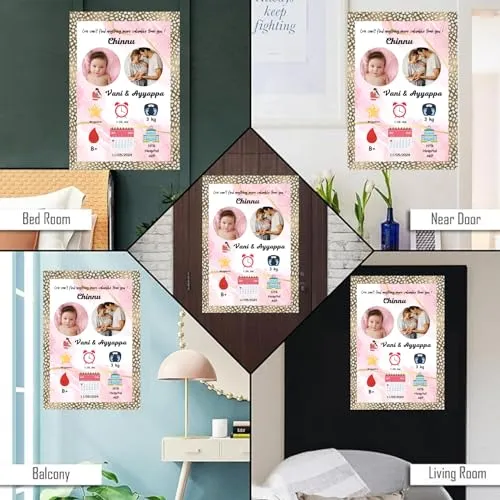 TradeForhome New Born Baby Frame Customized Photo Frame | Birth Date With Your Photos | Customised Gift For Best friend, Wife, Husband, Brother, Sister, Bestie, & Parents | (Size 12x8 Inch, 2 Photos)