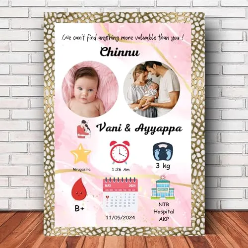 TradeForhome New Born Baby Frame Customized Photo Frame | Birth Date With Your Photos | Customised Gift For Best friend, Wife, Husband, Brother, Sister, Bestie, & Parents | (Size 12x8 Inch, 2 Photos)