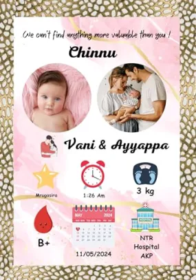 TradeForhome New Born Baby Frame Customized Photo Frame | Birth Date With Your Photos | Customised Gift For Best friend, Wife, Husband, Brother, Sister, Bestie, & Parents | (Size 12x8 Inch, 2 Photos)