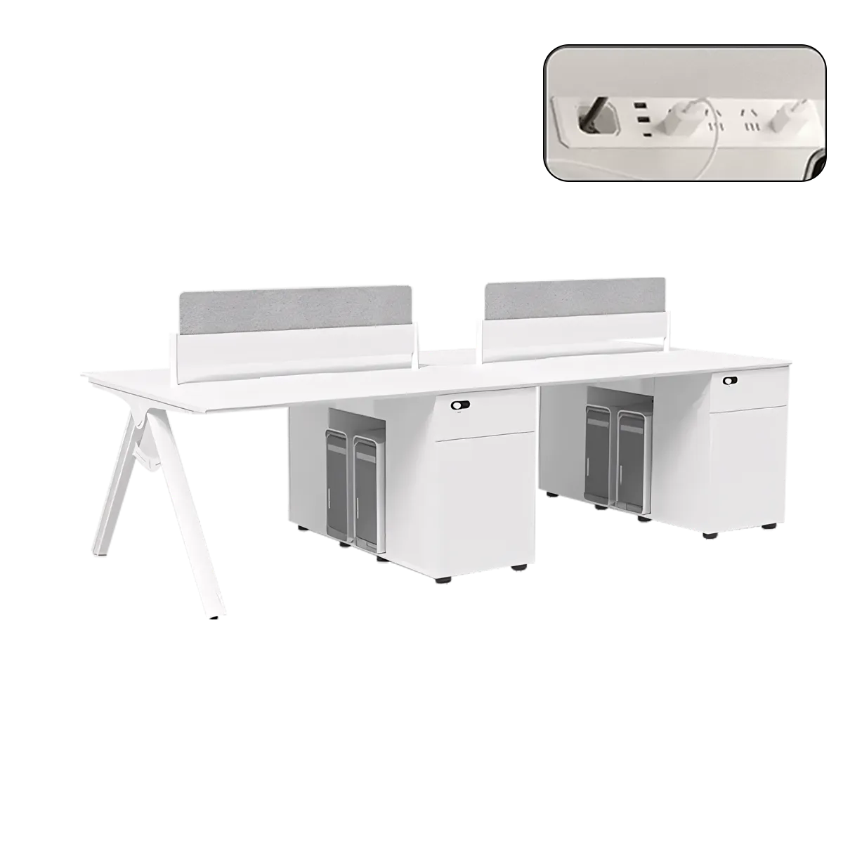 White Modular Desk with Gray-White Soundproof Privacy Screen