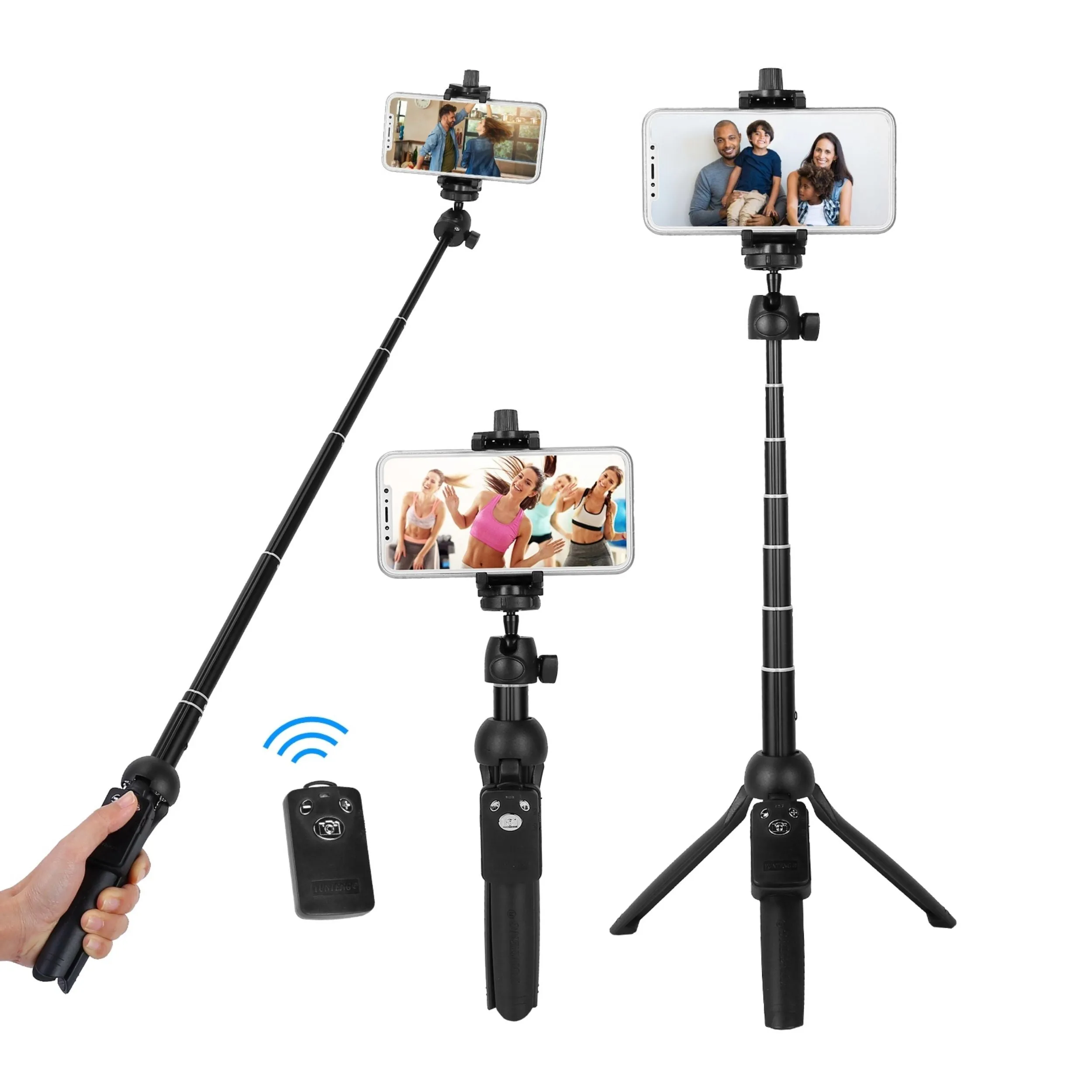 Wireless Desktop Phone Tripod: Telescopic Selfie Stick with Remote Shutter, 45in Extendable. Fits Iphone 13 12 11 XR.